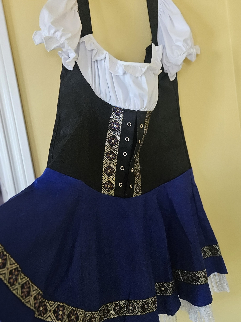 Black & Royal Blue Corset Dress with Embroidered Trim